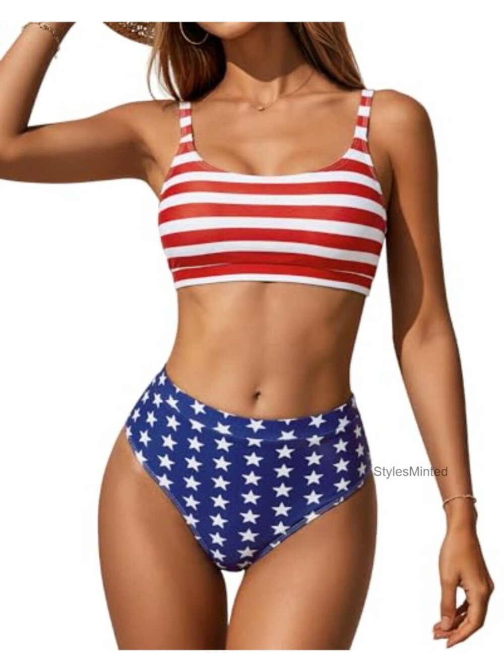 Women's Patriotic Flag High Waist Bikini 2 Piece Swimsuit Set